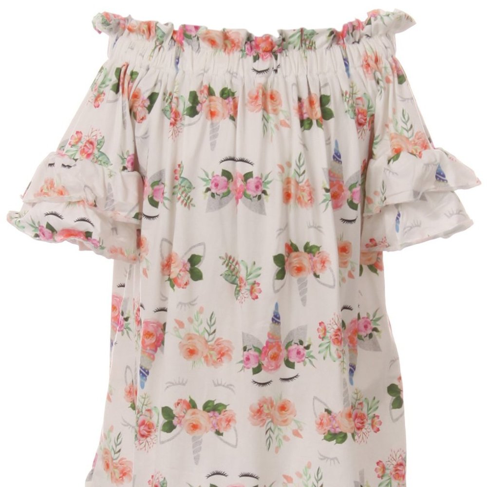 Little Girls Floral Unicorn Off Shoulder Birthday Party Flower Girl Dress 2-8